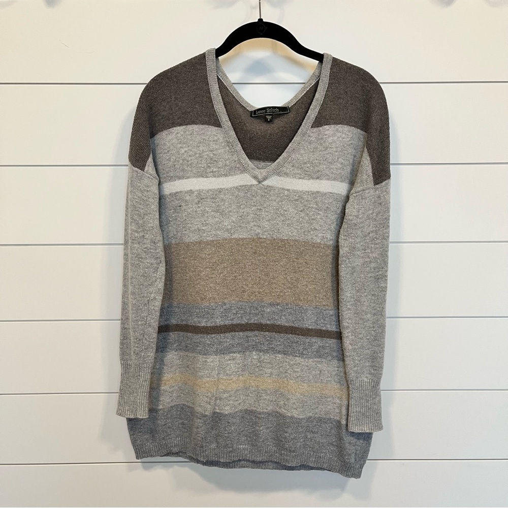 Love Stitch Striped Wool Blend Sweater